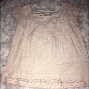 Beige E&M shirt with cuffed sleeves & lace back